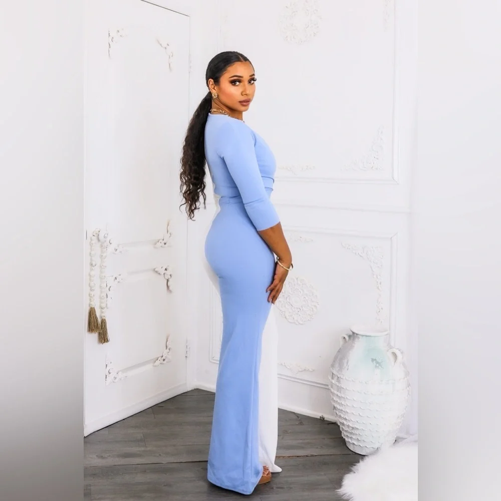 Elegant Blue and White Jumpsuit - Picture 3 of 6